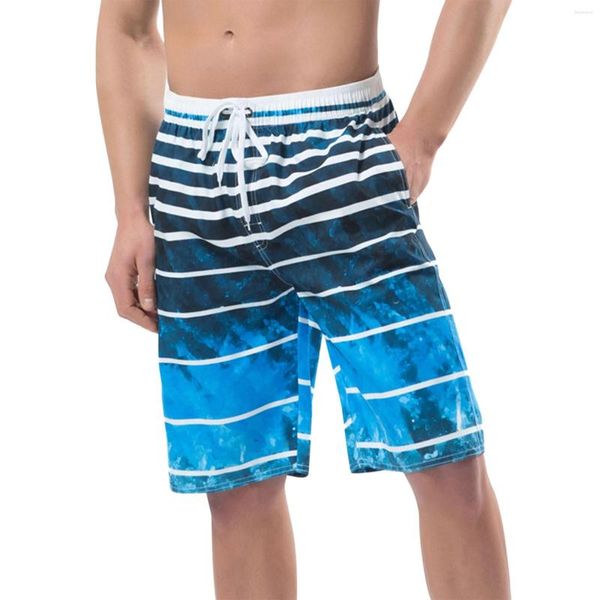 Shorts pour hommes Beachwear Loose Dry Quick Summer Surf Pants Striped Big Hawaii Jean Cut 8 Year Tech Mens