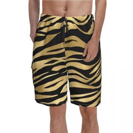 Shorts pour hommes Noir et Or Tiger Print Board Animal Fur Stripes Motif Plage Mâles Imprimé Plus Taille Maillot De Bain Idée CadeauHomme