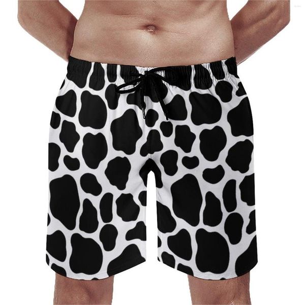 Shorts pour hommes Noir et blanc Vache Print Board Motif Spots Animal Fashion Beach Mâles Design Surf Trunks à séchage rapide