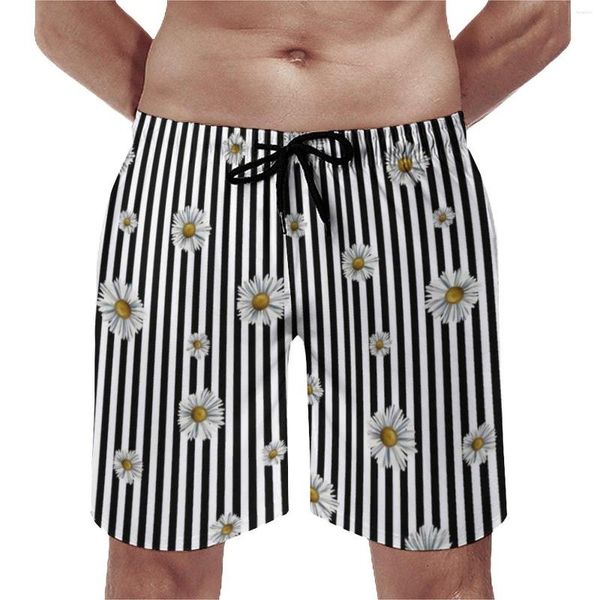 Pantalones cortos para hombre, pantalones cortos con estampado de margaritas en blanco y negro, pantalones cortos personalizados para correr, bañadores de playa de secado rápido, regalo