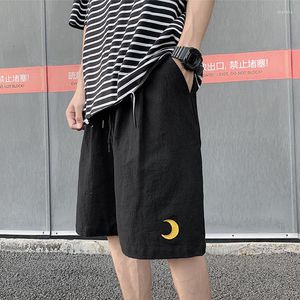 Shorts pour hommes noir lin hommes été mode broderie cinq points pantalon Baggy pantalon droit surdimensionné décontracté bas vêtements masculins