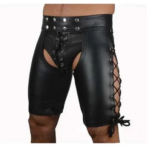 Shorts pour hommes Noir Sexy Cuir Serré Latex PVC Hommes S-XXL