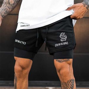 Pantalones cortos para hombre Negro Blanco 2 EN 1 Deporte Correr Malla Pantalones cortos transpirables Hombres Jogging de dos pisos Pantalones cortos de secado rápido GYM Fitness Workout Hombres Pantalones cortos