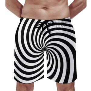 Short homme noir blanc ligne planche été Art spirale sport Surf plage pantalon court séchage rapide Design rétro surdimensionné maillot de bain