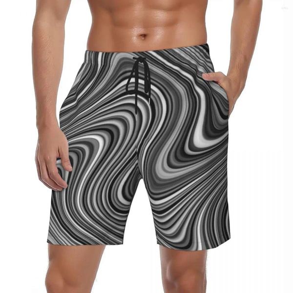 Pantalones cortos para hombres Negro Blanco Plata Gris Línea Gimnasio Verano Moderno Geométrico Deportes Surf Playa Masculino Secado rápido Moda DIY Troncos