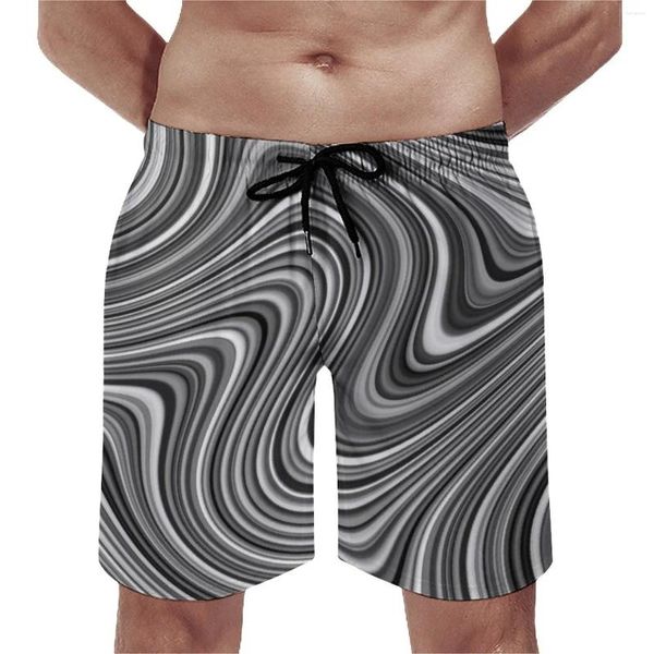 Pantalones cortos para hombres Negro Blanco Plata Gris Línea Tablero Verano Moderno Geométrico Correr Surf Playa Secado rápido Hawaii Diseño Swim Trunks