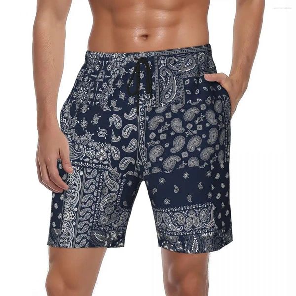 Pantalones cortos para hombres Bandana azul Pañuelo Paisley Board Verano AbstractCasual Pantalones cortos Hombres Ropa deportiva Secado rápido Tronco de natación personalizado