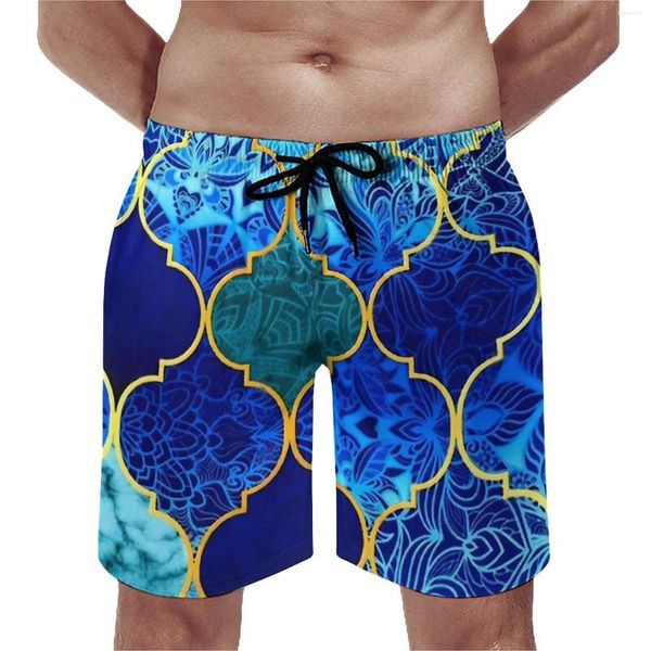 Pantalones cortos para hombre, tablero azul, Mozaik, Marruecos, Hawaii, pantalones cortos de playa, diseño deportivo, bañadores cómodos, regalo de cumpleaños