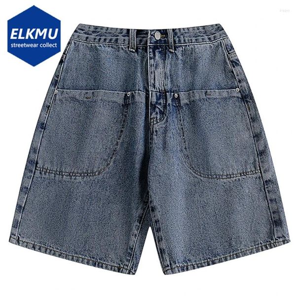 Shorts masculins Blue Cargo Denim Loose Wide Leg 2024 Mens Summer Casual Jeans