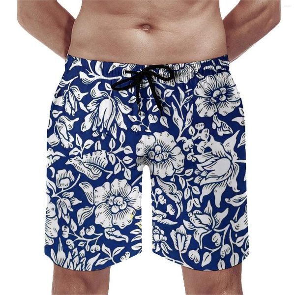 Short pour hommes Bleu Floral Board Vintage Print Funny Beach Male Custom Surf Maillot de bain à séchage rapide Cadeau d'anniversaire