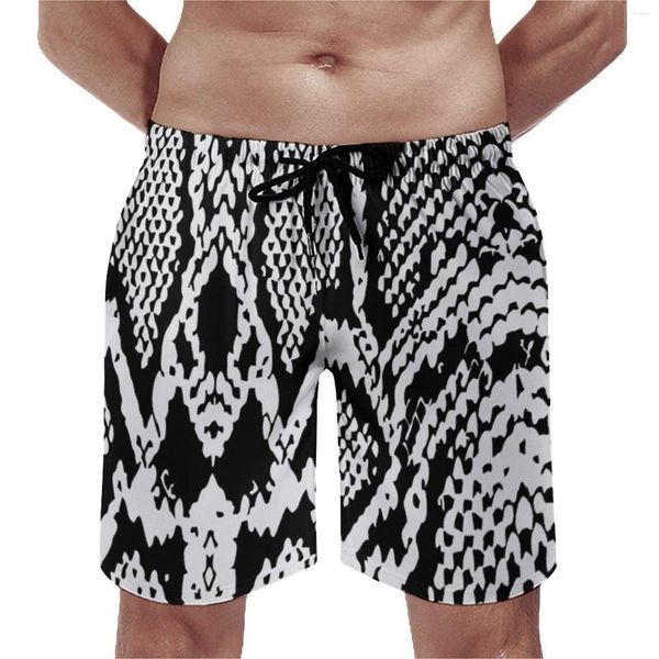 Pantalones cortos para hombre Boa, tabla de piel de serpiente negra, estampado de piel de Animal para verano, pantalones cortos para correr y Surf, bañadores de playa informales personalizados de talla grande