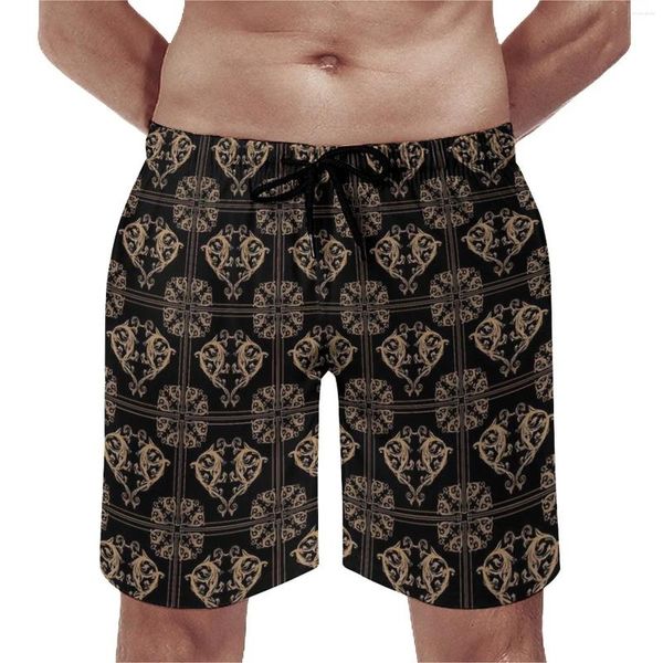 Pantalones cortos para hombres Diseñadores Imprimir Troncos de playa retro Oro Floral Hombres Secado rápido Deportes Fitness Moda Pantalones cortos de gran tamaño