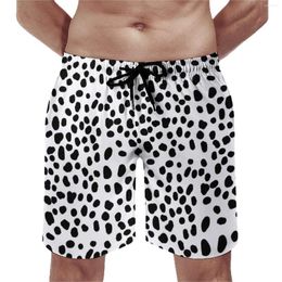 Short de bain à pois dalmatiens pour hommes, maillot de bain à la mode, noir et blanc, vêtements de sport confortables, pantalons courts de plage surdimensionnés