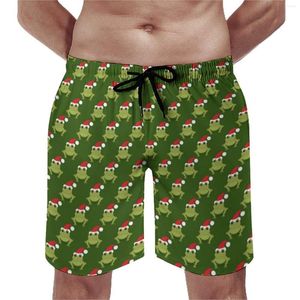 Pantalones cortos para hombre, tabla de rana, gorro de Papá Noel, bañadores verdes de Navidad, secado rápido, deportes, Surf, pantalones cortos de talla grande de alta calidad