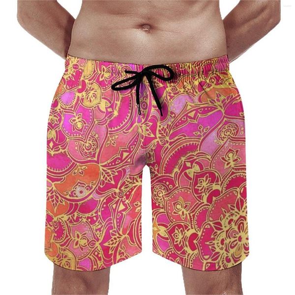 Pantalones cortos para hombres Tablero Dorado Barroco Floral Divertidos bañadores Mandala Art Print Hombres Secado rápido Surf Pantalones cortos de playa de alta calidad