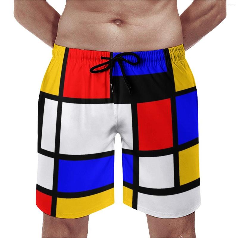 Board pour hommes Board multi-géométrique Imprimé de baignade décontractée Art Mondrian Style confortable Running Plus Size plage court pantalon