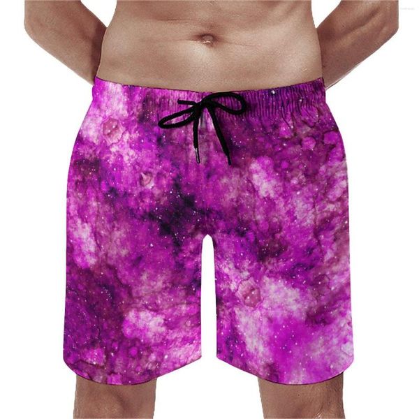 Tablero de pantalones cortos para hombres espacio exterior morado vintage playa baunks arte abstracto impreso