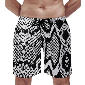Pantalones cortos para hombres Tablero Python Black Snakeskin Classic Beach Trunks Animal Print Hombres Secado rápido Deportes Alta calidad Oversize