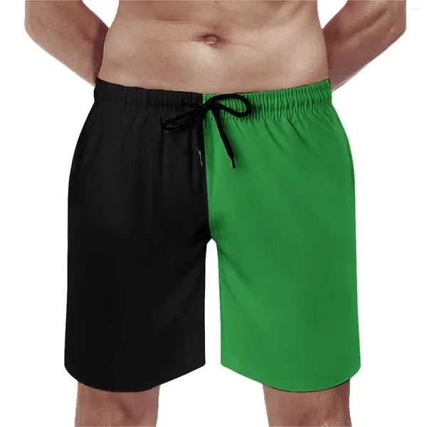 Pantalones cortos para hombre, diseño de dos tonos, bonitos bañadores, negro y verde, pantalones cortos de secado rápido para correr de gran tamaño
