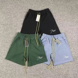 Short Homme Bordir RHUDE Celana Pendek Pria Wanita 1 1 Kualitas Terbaik Kuning Tali Putih Rhude 230517