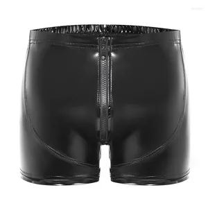 Short masculin boxer ouvert sous-vêtements en latex pantalon court pantalon humide en cuir breveté bas de lingerie érotique sexy