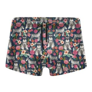 Men's Shorts Boxer Swimwear Schnauzer Floral Dog Brief Beach Swimming Trunks