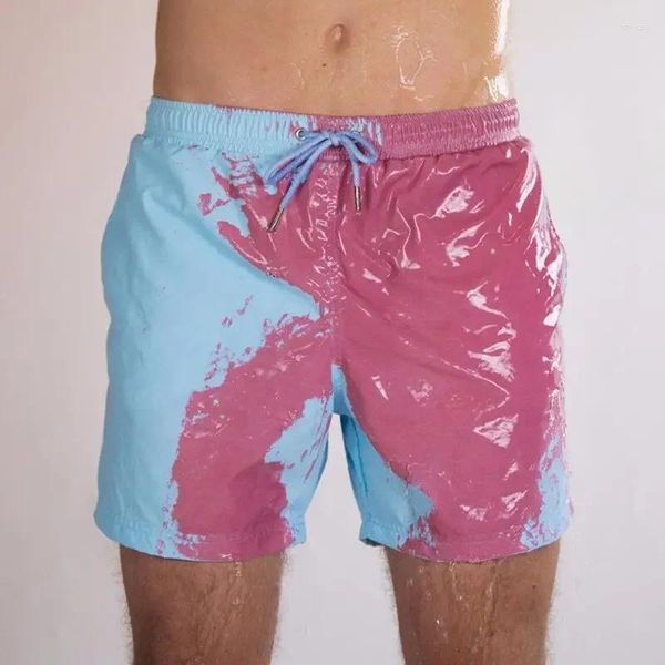 Pantalones cortos para hombres chicos de verano ropa de playa sexy en la playa rápida seca gran talla de baño de baño de tallas gradiente de gradiente de encaje cambiante