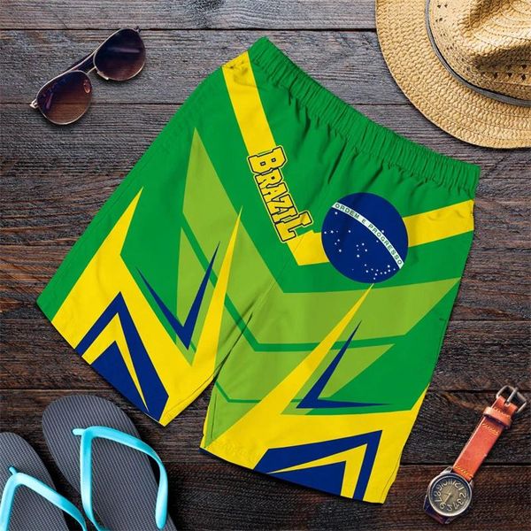 Pantalones cortos para hombres Mapa de la bandera de Brasil Pantalones cortos con estampado 3D para hombres Ropa Casual Playa hawaiana Emblema nacional brasileño Troncos Pantalones masculinos