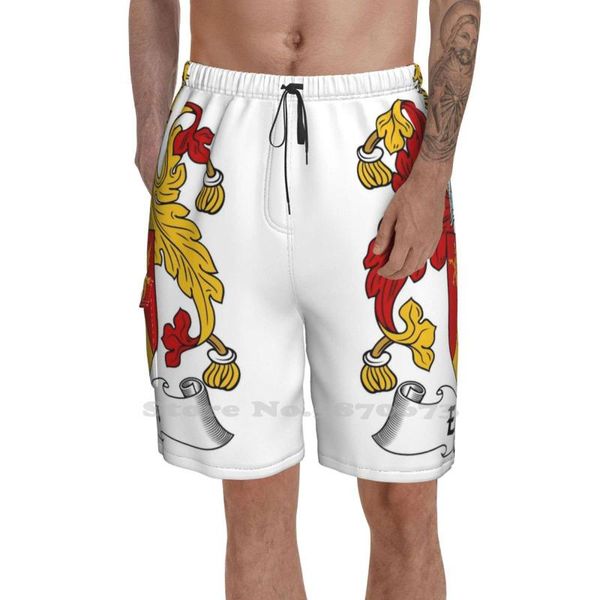 Pantalones cortos para hombre Transpirable Personalidad Vacaciones Playa Familia Lema Heráldico Escudo de armas Heráldica Crestas Nombre de los Estados Unidos Escocés