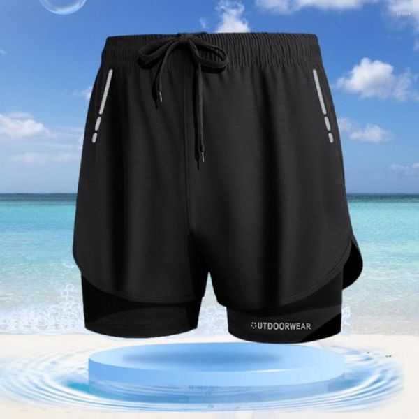 Short de bain respirant pour hommes, maillot de bain de natation, grande taille, couleur unie