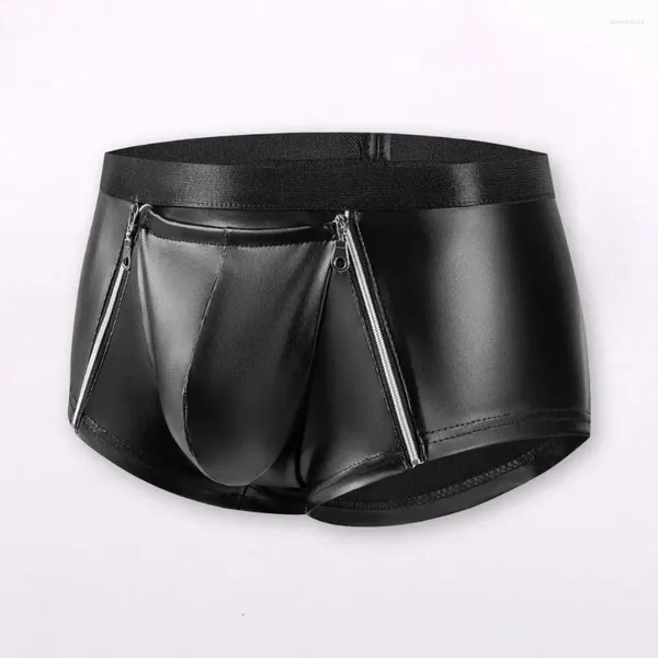 Short masculin Sous-vêtements respirants Briefs des hommes doublé à glissière Bulge Souche sexy-hauteur pour les clubs lisses