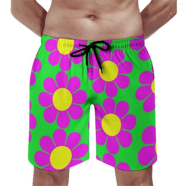 Short pour hommes, planche à fleurs lumineuses, hippie, marguerite florale, pantalon court de plage amusant, personnalisé, sport, Surf, troncs à séchage rapide, cadeau d'anniversaire