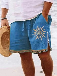 Shorts pour hommes Style britannique coton lin hommes Vintage peinture cuisse fermeture éclair genou longueur pantalon court été décontracté pantalon de plage