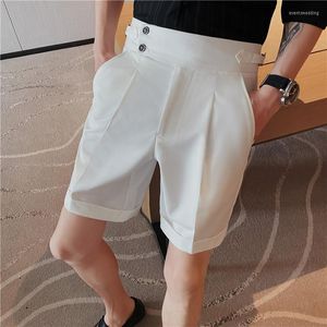 Heren shorts Britse stijl zomer Napels High Tailed for Men 2023 Fashion Belt Design Slim Fit Social Wedding knie lengte korte broek