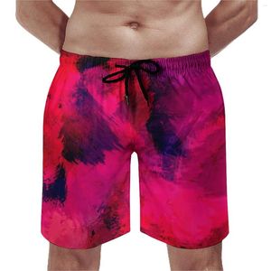 Shorts pour hommes Brush Print Board Taille élastique Hommes Short Red Abstract Painting Large Size Swimming Trunks Quality