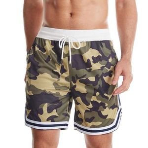 Heren shorts camo printen casual shorts splicing mesh ademende heren fitness sport basketbal broek buitenloop training shorts j240429