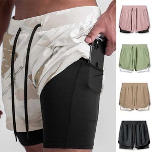 Shorts pour hommes Camo Shorts Double Couche Hommes Gym Sports Shorts 2 En 1 Séchage Rapide Entraînement Fitness Jogging Pantalon Court Été Hommes Shorts L230719