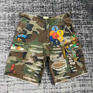 Shorts pour hommes Camouflage épissage cuir G lettre lavé rétro hommes femmes shorts été 230826 240307