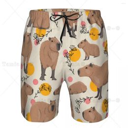 Shorts pour hommes Capybaras plantes et cercles séchage rapide natation pour hommes maillots de bain maillot de bain maillot de bain maillot de bain vêtements de plage