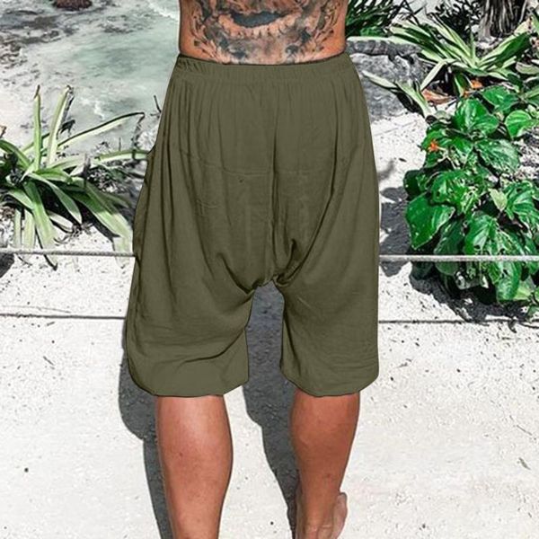 Shorts pour hommes Cargo pour hommes été couleur unie décontracté lâche taille élastique poche coton lin pantalons de plage nous maillot de bain hommeshommes