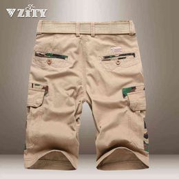 Pantalones cortos para hombres Cargo Militar Sólido Casual Táctico Corto Multi Bolsillo Fitness Trabajo suelto Verano Masculino 4 colores Sin pantalones de cinturón 2021 H1210