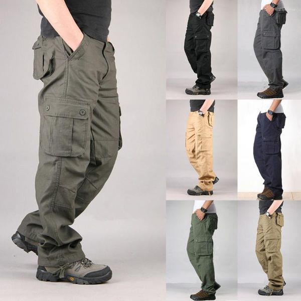 Pantalones cortos para hombres Pantalones cargo Pantalones holgados de longitud completa Hombres militares Color sólido Multibolsillos