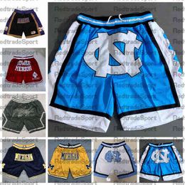 Heren Shorts Carolina Tar Heels Basketbal Shorts Just Mens Don Michigan Wolverines Black Mamba Lower Merion High School Pocket Pants