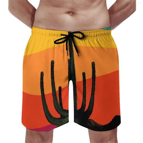 Pantalones cortos para hombre, pantalones cortos con dibujo de tablero del desierto, Retro, Cactus, puesta de sol, pantalones cortos para hombre, deportes gráficos, Fitness, bañadores de secado rápido