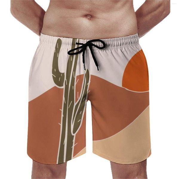 Pantalones cortos para hombre, tablero del desierto de dibujos animados, verano, sol, esquina, Cactus, pantalones cortos de playa informales, ropa deportiva para hombre, bañadores personalizados de secado rápido