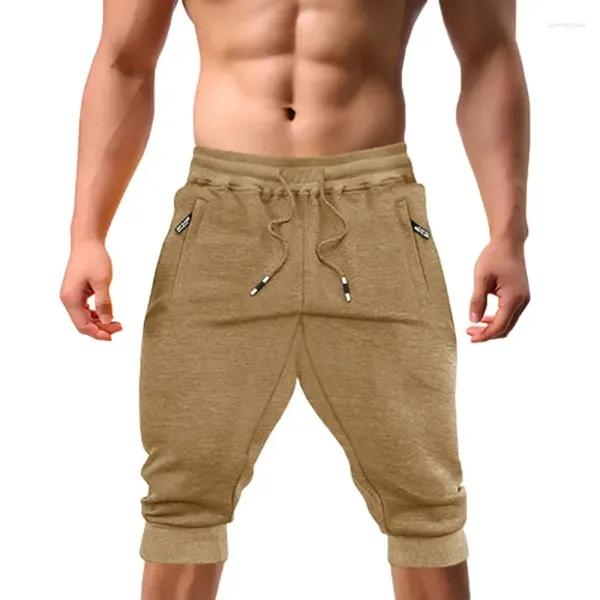 Pantalones cortos para hombres Casual 3/4 Jogger Pantalones transpirables debajo de la rodilla Deportes al aire libre Gimnasio Fitness con bolsillos con cremallera