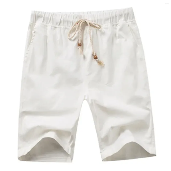 Pantalones cortos para hombres Casual Hawaiano Mujeres Clásico Color Sólido Dos Bolsillos Troncos Cordón Elástico Cintura Pantalones Cortos Ropa Diaria
