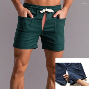 Shorts pour hommes décontracté fermeture éclair invisible devant dos ouvert entrejambe pantalon grande poche sport Fitness salopette sexe en plein air