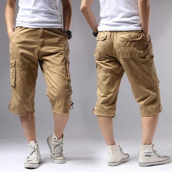 Short décontracté pour hommes, poches solides, kaki, noir, coton, été, Cargo, vert armée, 1505 # G221012