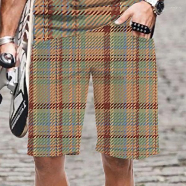 Pantalones cortos para hombres Casual Retro Plaid Stripe Patrón 3D Impreso Harajuku Cool Divertido Secado rápido Moda Hombre Traje de baño Playa Natación 2023